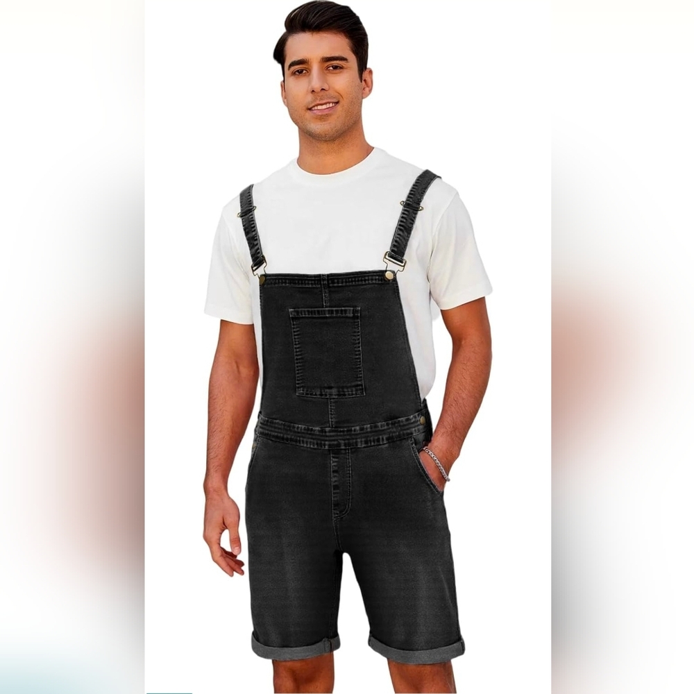 LONGBIDA Men's Denim Overalls Shorts Jean Bib Women Jumpsuit Casual Walkshort Su
